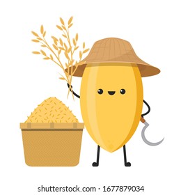 Rice character design. rice vector on white background.  