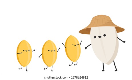 Reisfigur-Design. Reis-Vektorillustration auf weißem Hintergrund. Reissaatgut.