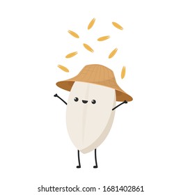 Rice character design. rice vector on white background. rice seed.