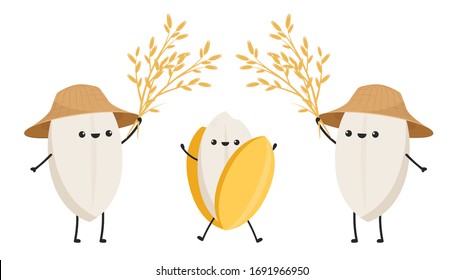 Rice character design. rice vector on white background. rice seed.