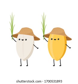 Rice character design. rice vector on white background. rice seed.