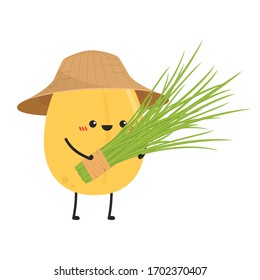 Rice character design. rice vector on white background. rice seed.