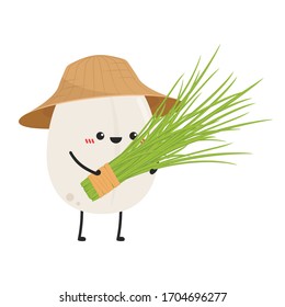 Diseño de carácter de arroz. vector de arroz sobre fondo blanco. semilla de arroz.