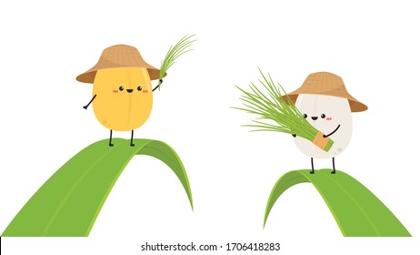 Diseño de carácter de arroz. vector de arroz sobre fondo blanco. semilla de arroz. arroz en la hoja.