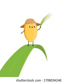 Diseño de carácter de arroz. vector de arroz sobre fondo blanco. semilla de arroz. arroz en la hoja.
