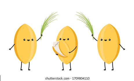 Diseño de carácter de arroz. vector de arroz sobre fondo blanco. semilla de arroz.