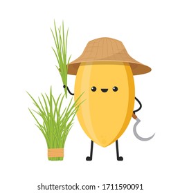 Rice character design. rice vector on white background. rice seed. Sickle vector. Rice farmer.