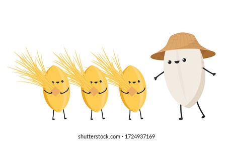 Rice character design. rice vector on white background. rice seed.