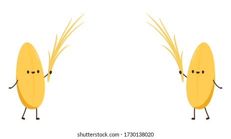 Rice character design. rice vector on white background. rice seed.