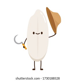 Rice character design. rice vector on white background. rice seed.