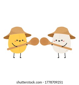 Rice character design. rice vector on white background. rice seed.