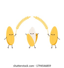 Diseño de carácter de arroz. vector de arroz sobre fondo blanco. semilla de arroz.