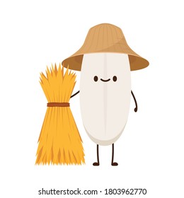 Diseño de carácter de arroz. vector de arroz sobre fondo blanco. semilla de arroz. Paja de trigo.