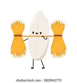 Rice character design. rice vector on white background. rice seed. Wheat straw.