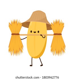 Diseño de carácter de arroz. vector de arroz sobre fondo blanco. semilla de arroz. Paja de trigo.