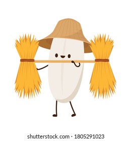 Rice character design. rice vector on white background. rice seed. Wheat straw.