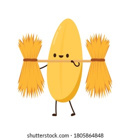 Rice character design. rice vector on white background. rice seed. Wheat straw.