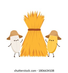 Rice character design. rice vector on white background. rice seed. Wheat straw.