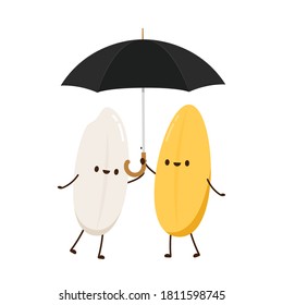 Rice character design. rice vector on white background. rice seed. umbrella vector.
