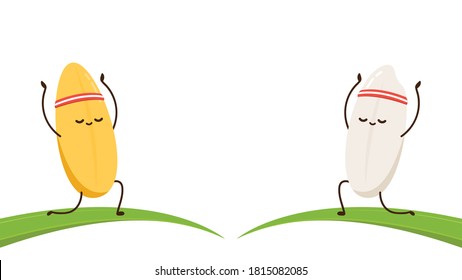 Rice character design. rice vector on white background. rice seed. Paddy character.