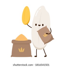 Rice character design. rice vector on white background. rice seed.