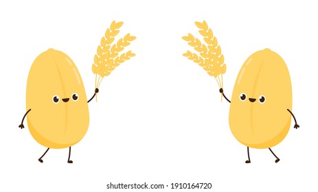 Rice character design. rice vector on white background. rice seed.