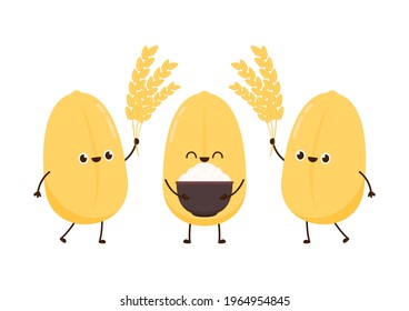 Rice character design. rice vector on white background. rice seed. Paddy rice character.