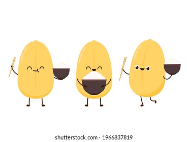 Diseño de carácter de arroz. vector de arroz sobre fondo blanco. semilla de arroz. Carácter de arroz con cáscara.