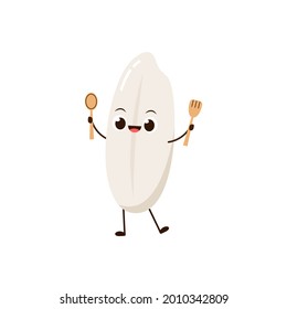 Diseño de carácter de arroz. vector de arroz sobre fondo blanco. semilla de arroz.