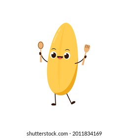 Rice character design. rice vector on white background. rice seed. Paddy cartoon vector.