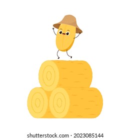 Rice character design. rice vector on white background. rice seed. Wheat straw.