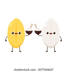 Rice character design. rice vector on white background. rice seed. Paddy rice character.