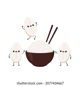 Rice character design. rice vector on white background. rice seed. Paddy rice character.