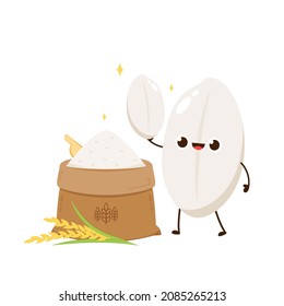 Rice character design. rice vector on white background. rice seed. Wheat vector.