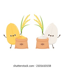 Diseño de carácter de arroz. vector de arroz sobre fondo blanco. semilla de arroz.
