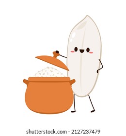 Rice character design. rice vector on white background. Paddy vector. Cooking rice in earthen pot. Earth pot vector.
