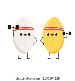 Rice character design. rice vector on white background. Paddy vector. exercise.