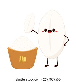 Rice character design. rice vector on white background. rice seed.