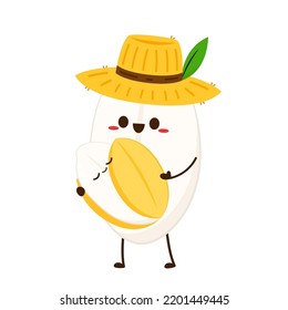 Rice character design. rice vector on white background. rice seed. Peasant hat vector.