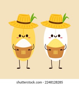 Rice character design. rice vector on white background. rice seed.