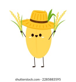Diseño de carácter de arroz. vector de arroz sobre fondo blanco. semilla de arroz. Vector de mascota Paddy aislado.