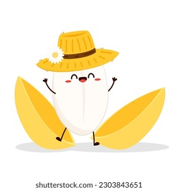 Rice character design. rice vector on white background. rice seed. Paddy mascot vector isolated.