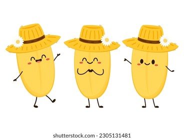 Rice character design. rice vector on white background. rice seed. Paddy mascot vector isolated.