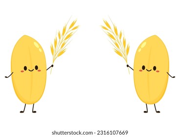 Rice character design. rice vector on white background. rice seed. Paddy mascot vector isolated.