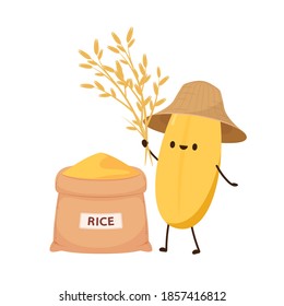 Rice character. rice vector on white background. rice seed. Rice sack vector.