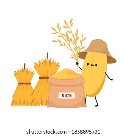 Rice character. rice vector on white background. Rice sack vector. Wheat straw.
