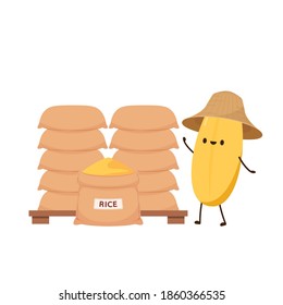 Rice character. rice vector on white background. rice seed. Rice sack vector.