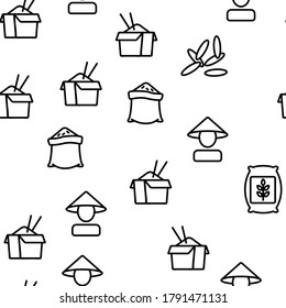 Rice Chinese Culture Vector Seamless Pattern Thin Line Illustration