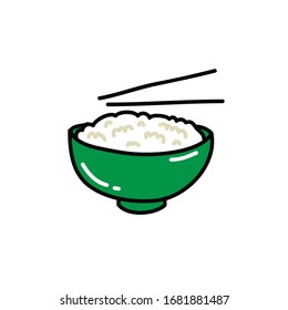 rice with chopsticks doodle icon, vector illustration