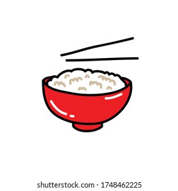 rice with chopsticks doodle icon, vector illustration